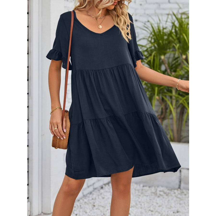 Ruffled Sleeve Tiered Mini Dress Apparel and Accessories