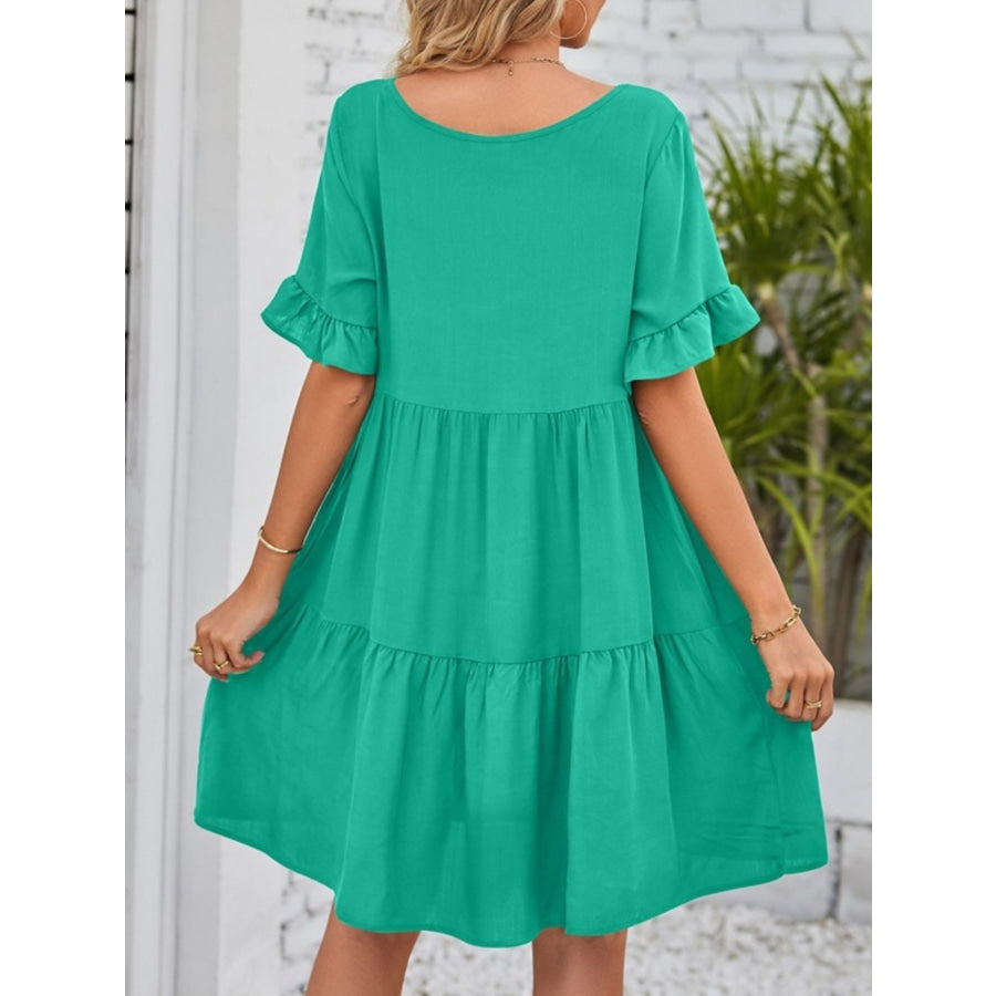 Ruffled Sleeve Tiered Mini Dress Apparel and Accessories