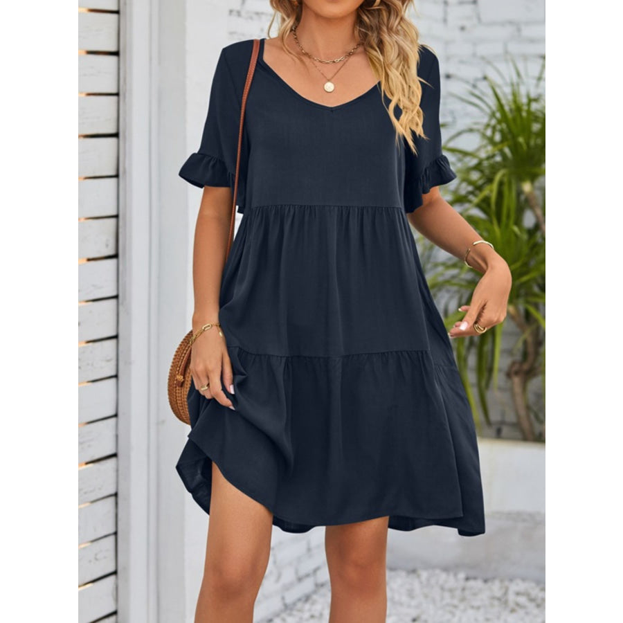 Ruffled Sleeve Tiered Mini Dress Apparel and Accessories