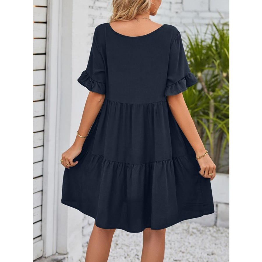 Ruffled Sleeve Tiered Mini Dress Apparel and Accessories