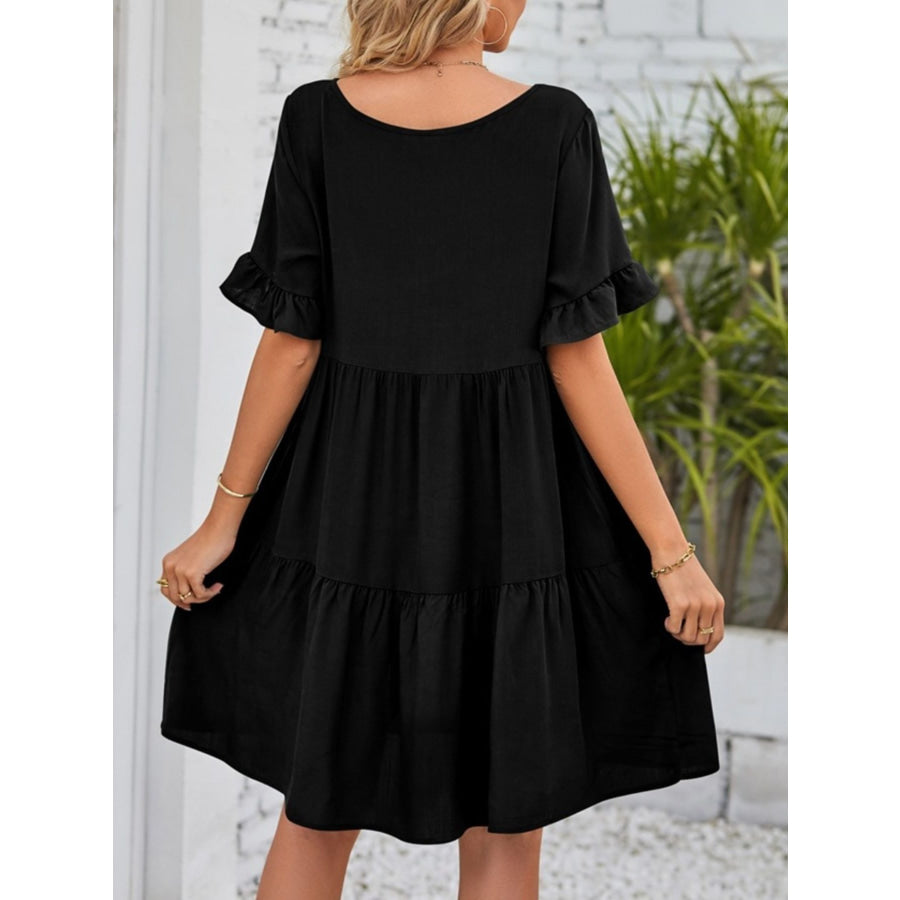 Ruffled Sleeve Tiered Mini Dress Apparel and Accessories