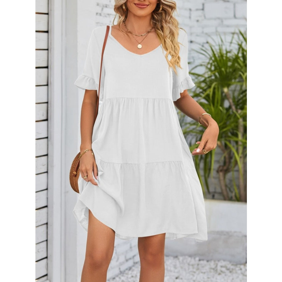 Ruffled Sleeve Tiered Mini Dress Apparel and Accessories