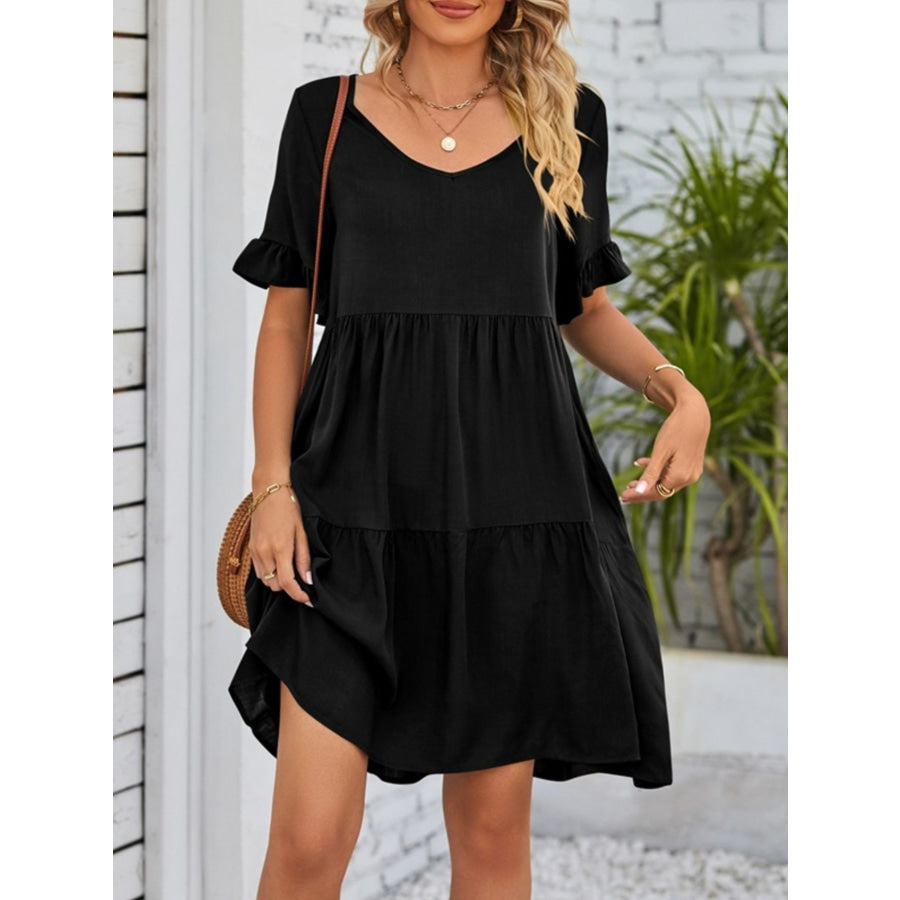 Ruffled Sleeve Tiered Mini Dress Apparel and Accessories