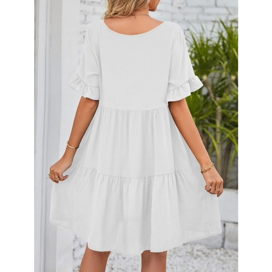 Ruffled Sleeve Tiered Mini Dress Apparel and Accessories