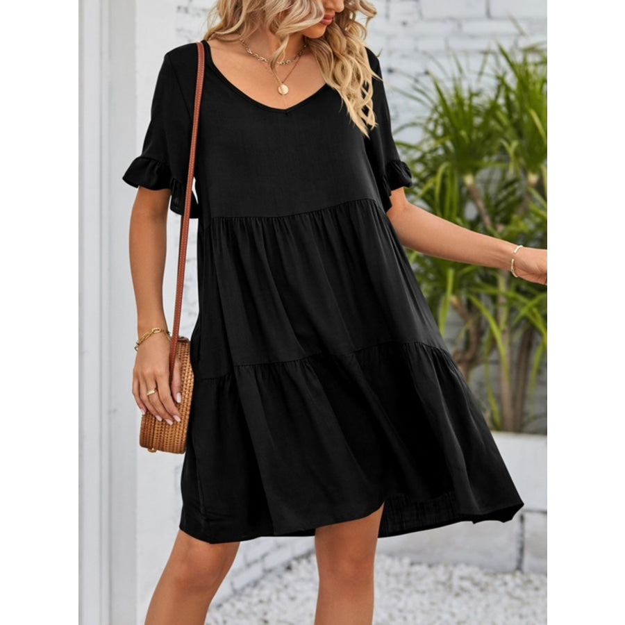 Ruffled Sleeve Tiered Mini Dress Apparel and Accessories