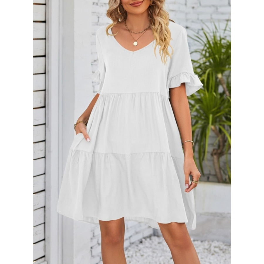 Ruffled Sleeve Tiered Mini Dress Apparel and Accessories