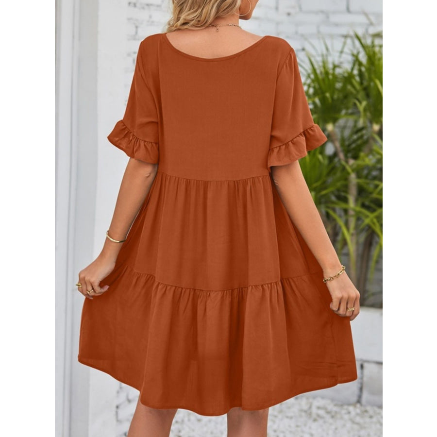 Ruffled Sleeve Tiered Mini Dress Apparel and Accessories