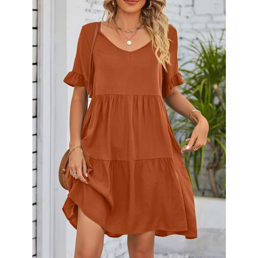 Ruffled Sleeve Tiered Mini Dress Apparel and Accessories