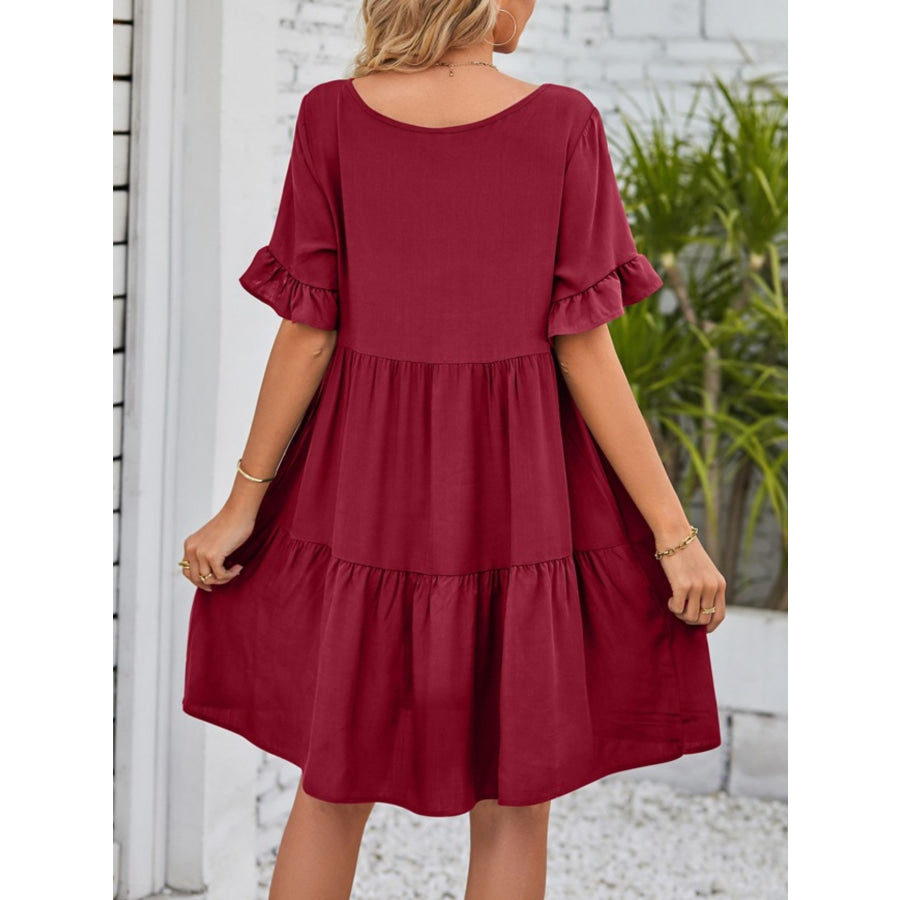 Ruffled Sleeve Tiered Mini Dress Apparel and Accessories
