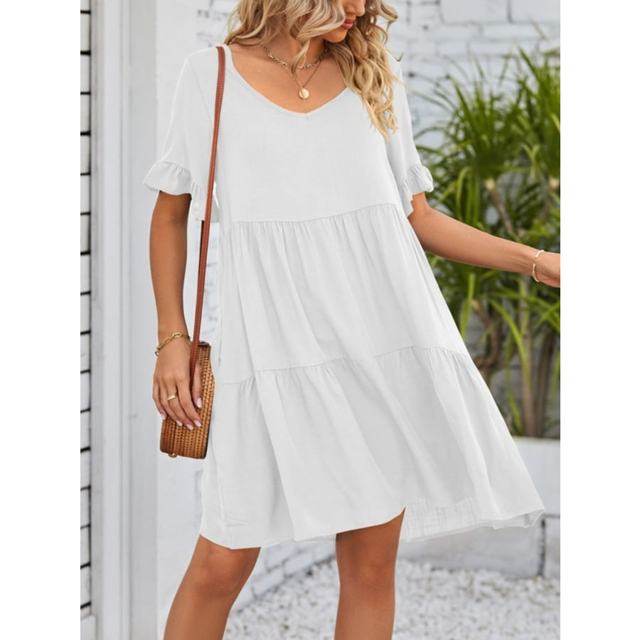 Ruffled Sleeve Tiered Mini Dress Apparel and Accessories