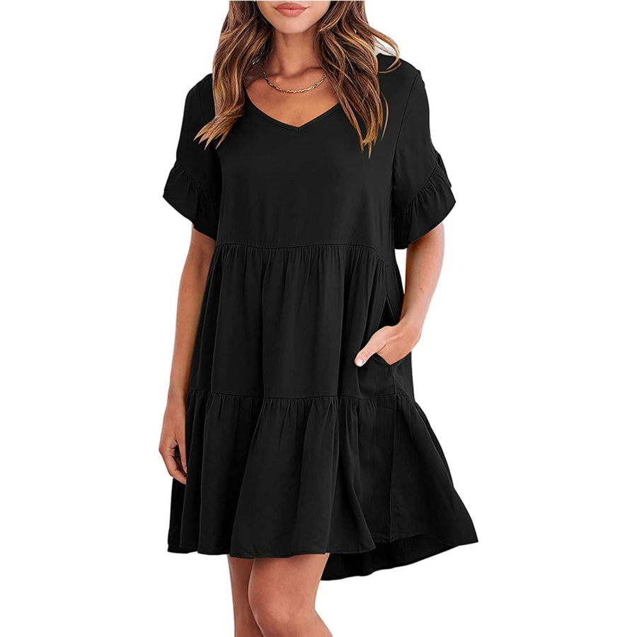 Ruffled Sleeve Tiered Mini Dress Apparel and Accessories