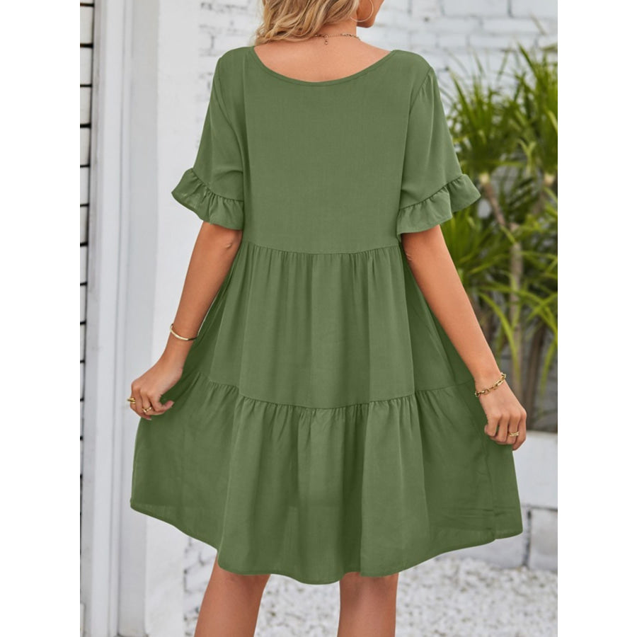 Ruffled Sleeve Tiered Mini Dress Apparel and Accessories