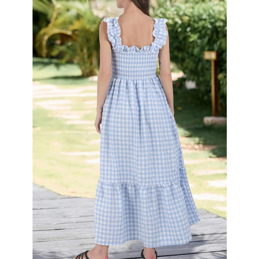 Ruffled Sleeveless Gingham Midi Dress Apparel and Accessories