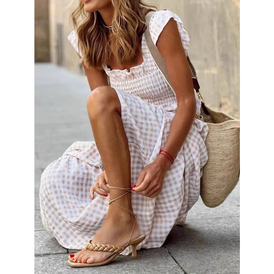 Ruffled Sleeveless Gingham Midi Dress Apparel and Accessories