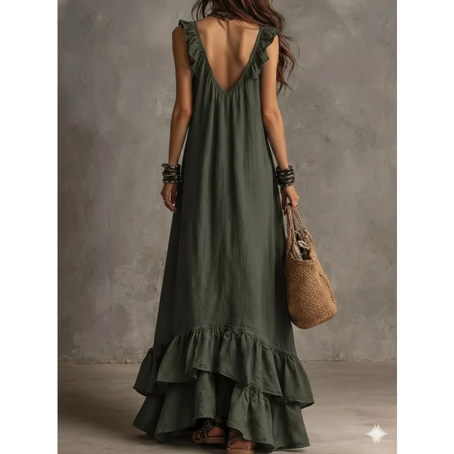 Ruffled Sleeveless Maxi Dress Apparel and Accessories