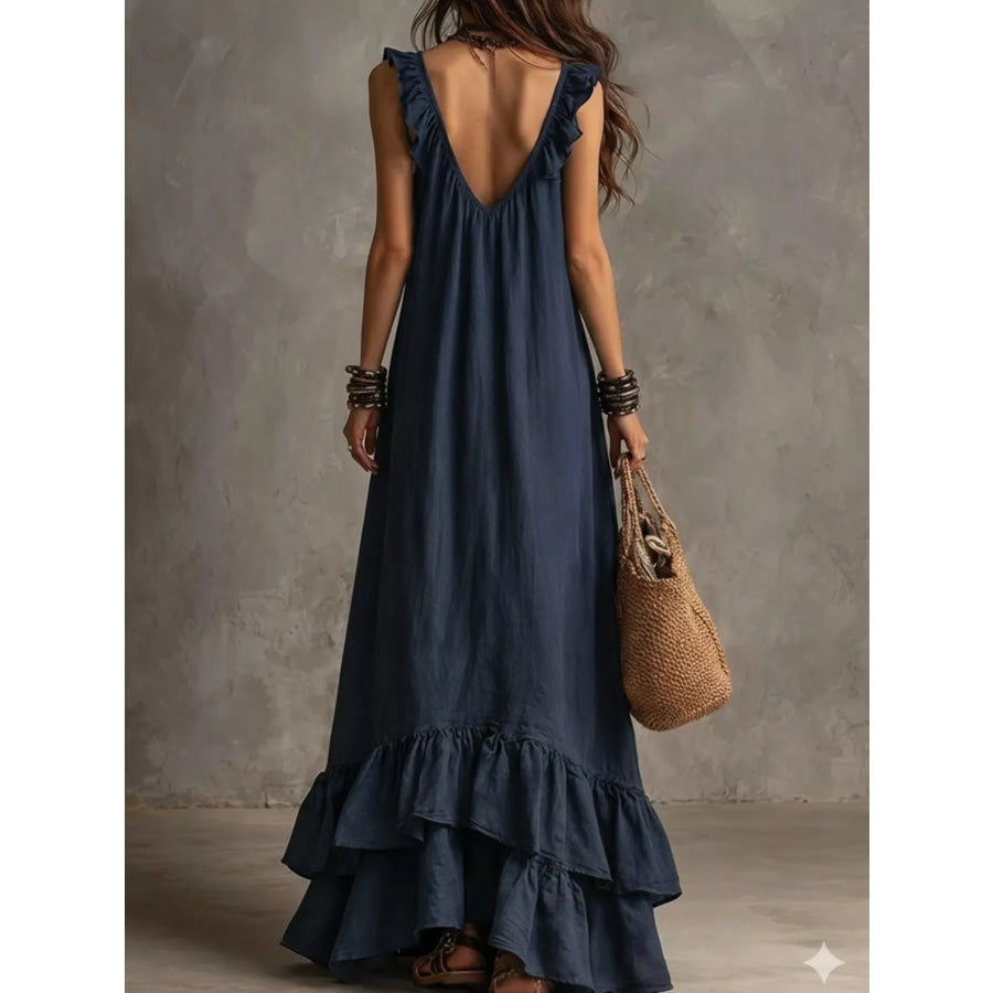 Ruffled Sleeveless Maxi Dress Apparel and Accessories