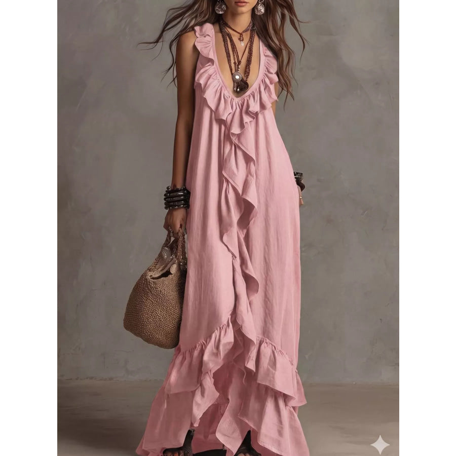 Ruffled Sleeveless Maxi Dress Blush Pink / S Apparel and Accessories