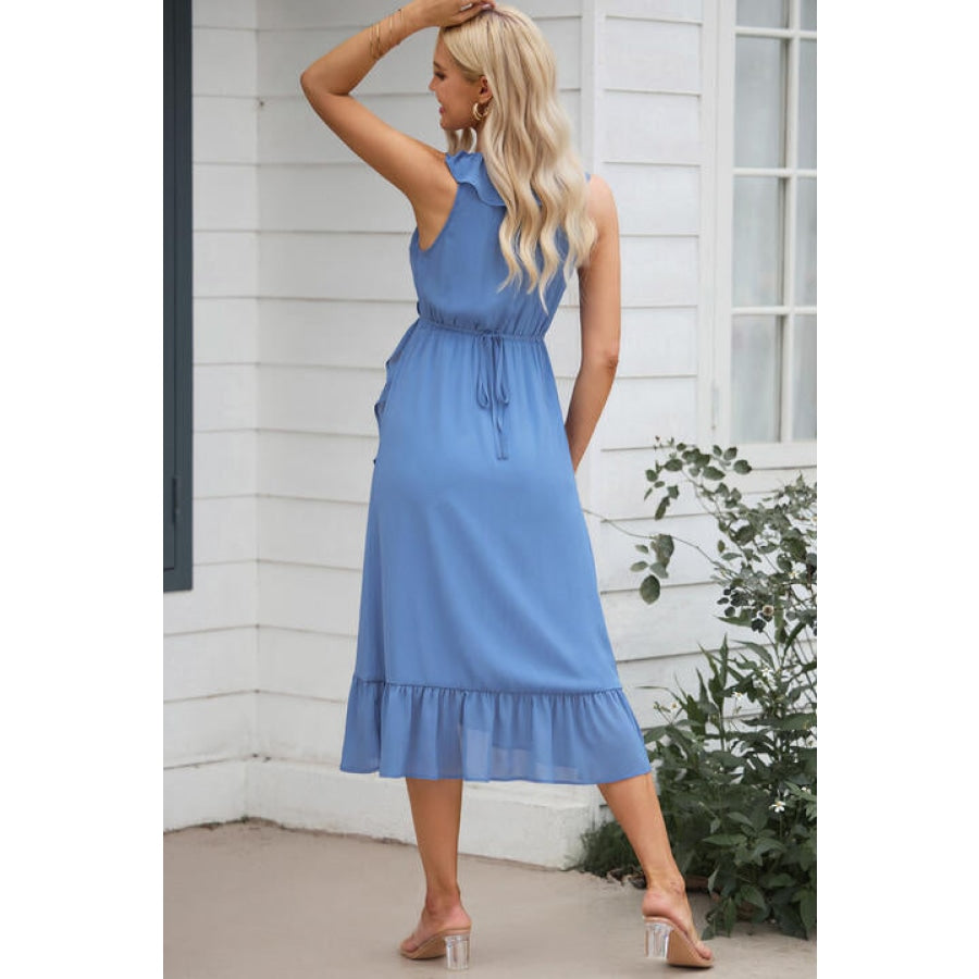 Ruffled Sleeveless Midi Dress Sky Blue / S Clothing