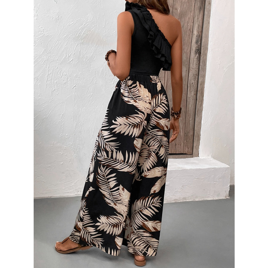 Ruffled Sleeveless Top and Printed Pants Set Apparel and Accessories