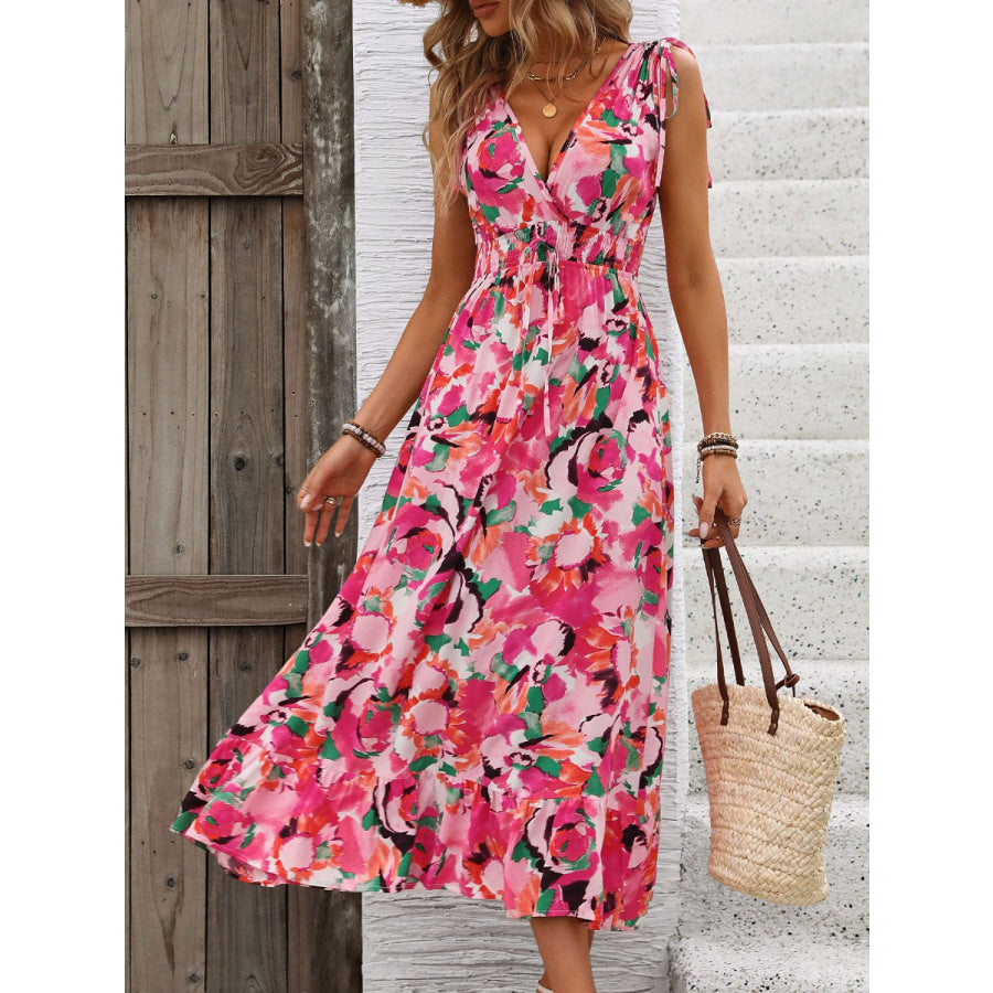 Ruffled Smocked Printed Sleeveless Dress Apparel and Accessories