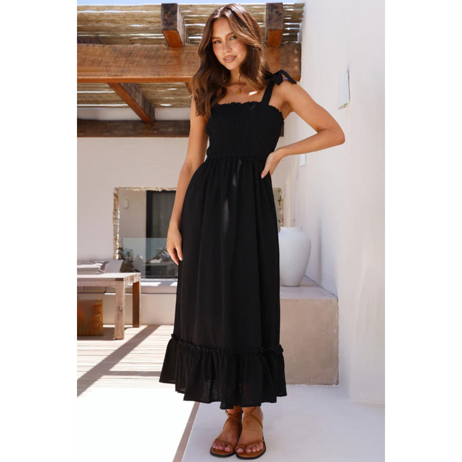 Ruffled Smocked Ruffle Hem Sleeveless Dress Black / S Apparel and Accessories