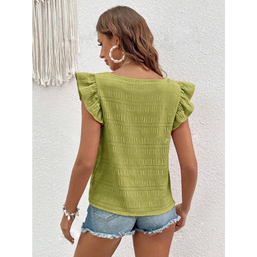 Ruffled Square Neck Cap Sleeve Blouse Apparel and Accessories