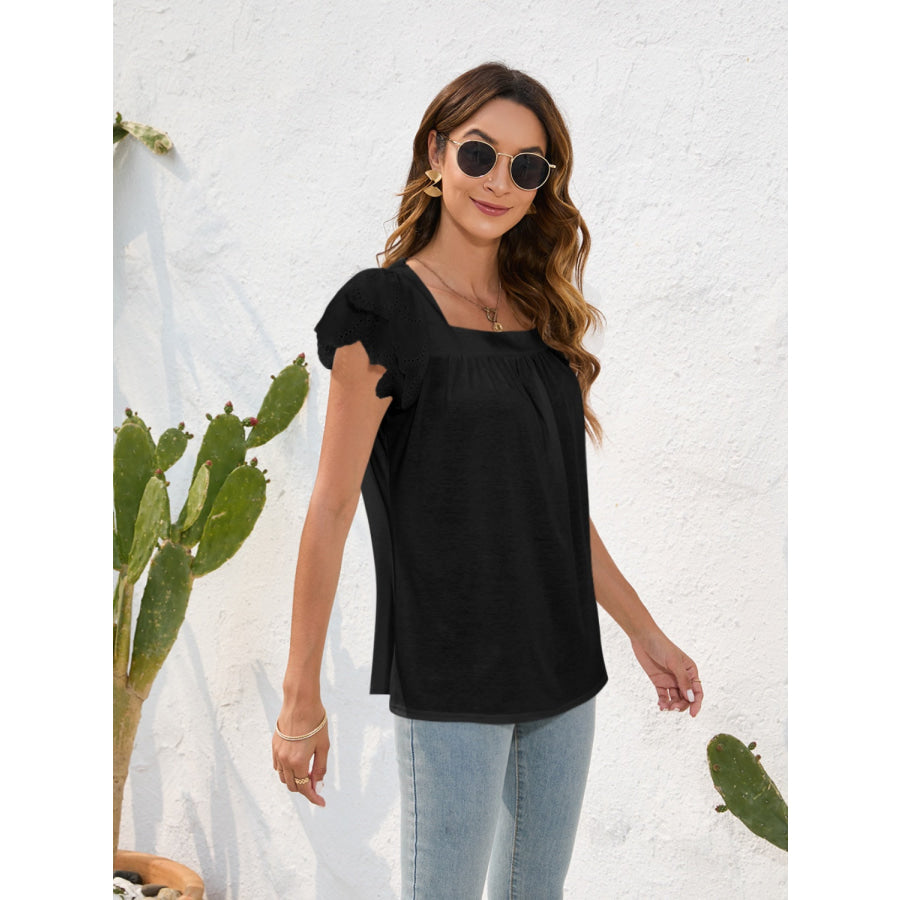 Ruffled Square Neck Cap Sleeve Blouse Apparel and Accessories