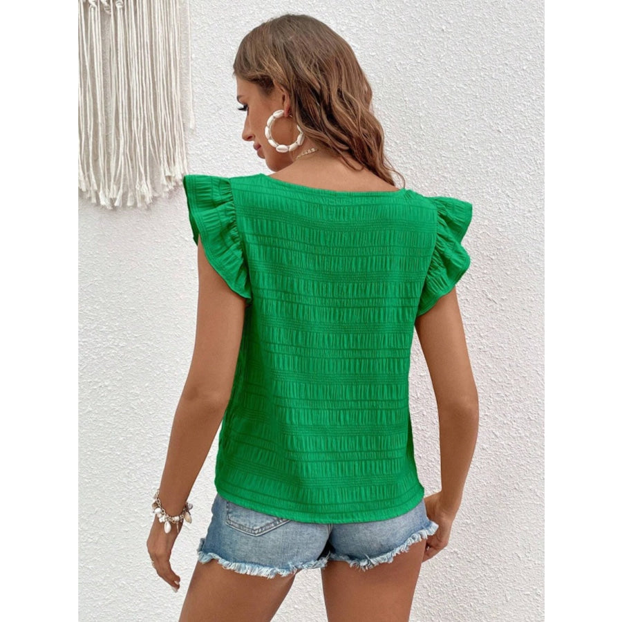 Ruffled Square Neck Cap Sleeve Blouse Apparel and Accessories