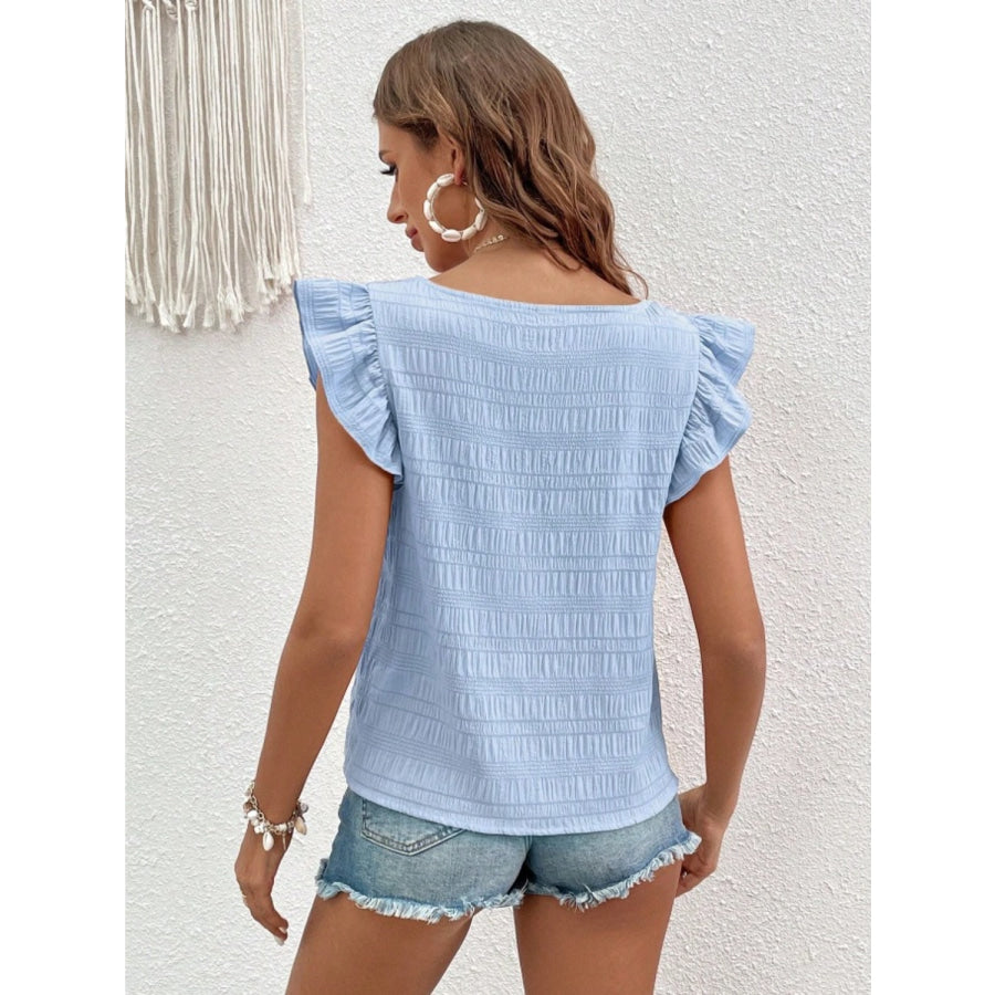 Ruffled Square Neck Cap Sleeve Blouse Apparel and Accessories