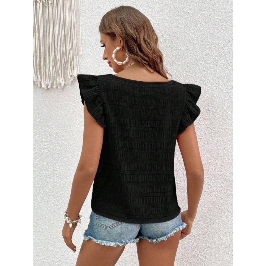 Ruffled Square Neck Cap Sleeve Blouse Apparel and Accessories