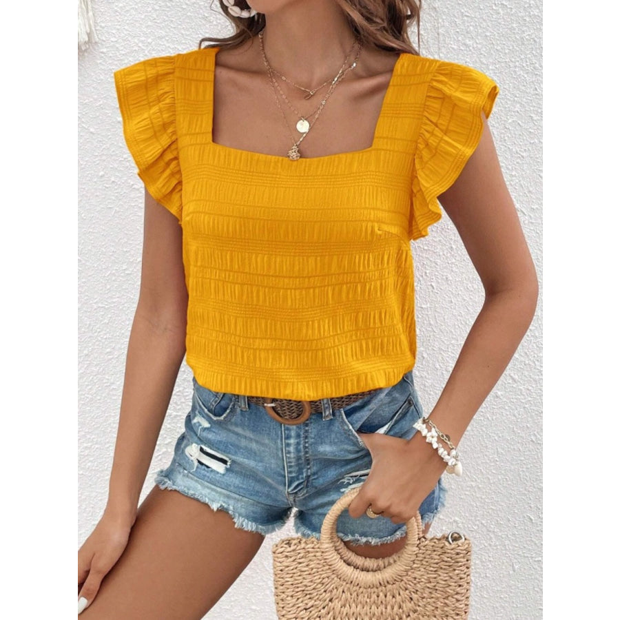 Ruffled Square Neck Cap Sleeve Blouse Apparel and Accessories