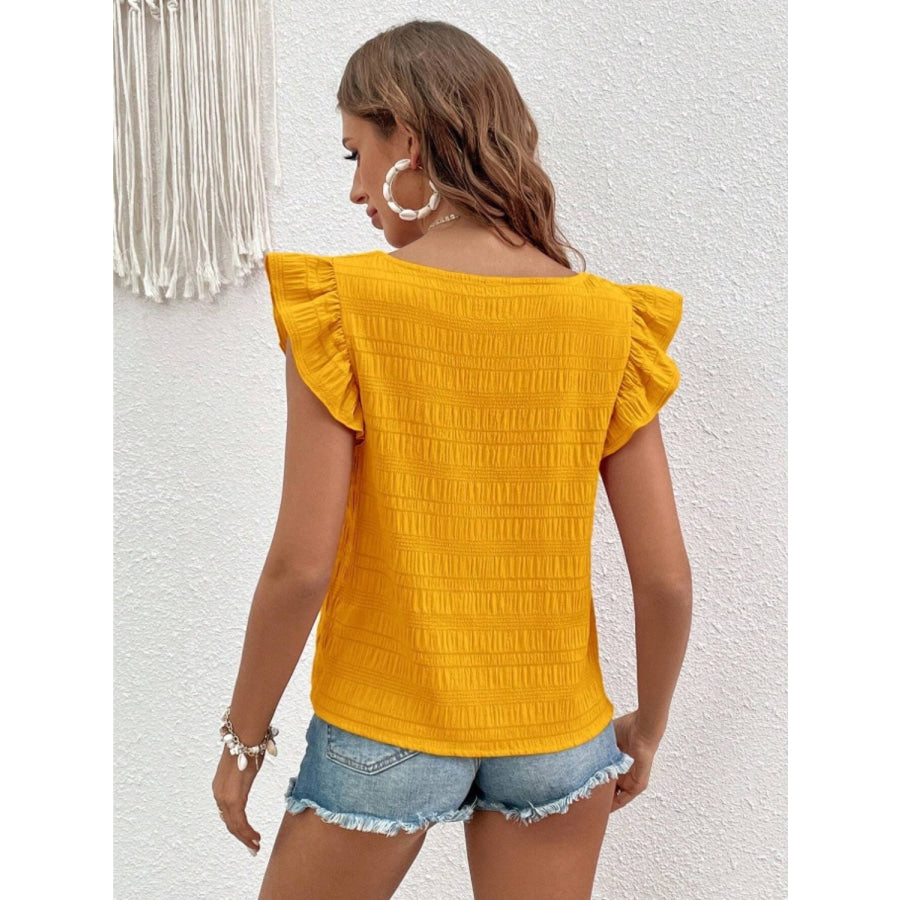 Ruffled Square Neck Cap Sleeve Blouse Apparel and Accessories