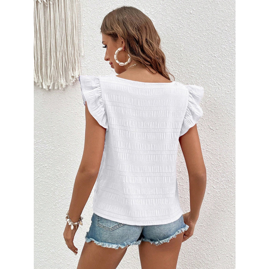 Ruffled Square Neck Cap Sleeve Blouse Apparel and Accessories