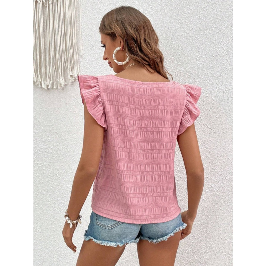 Ruffled Square Neck Cap Sleeve Blouse Apparel and Accessories