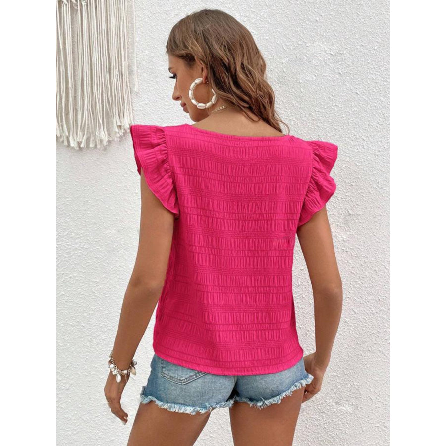 Ruffled Square Neck Cap Sleeve Blouse Apparel and Accessories