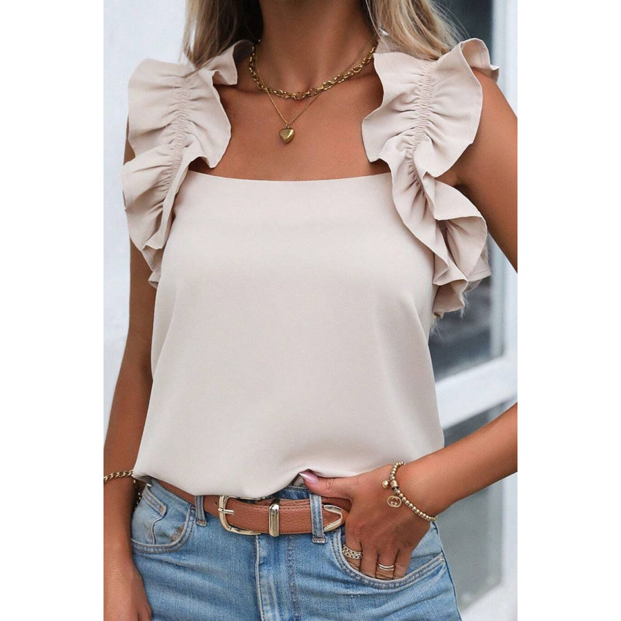 Ruffled Square Neck Tank Apparel and Accessories