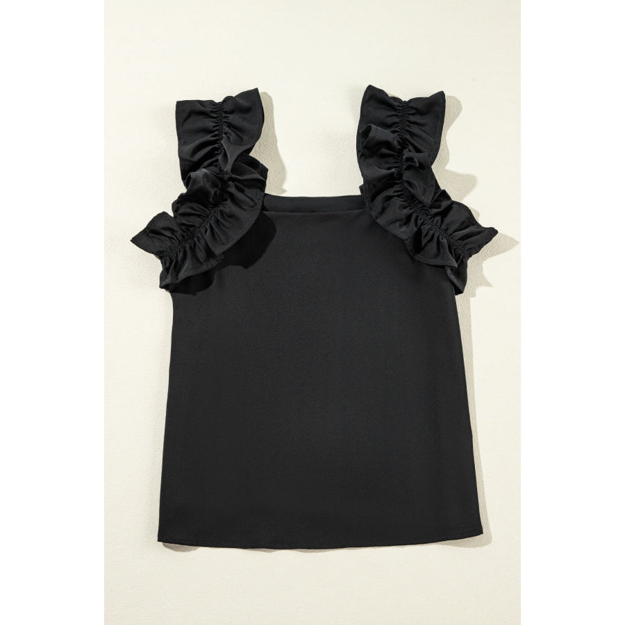 Ruffled Square Neck Tank Black / L Apparel and Accessories