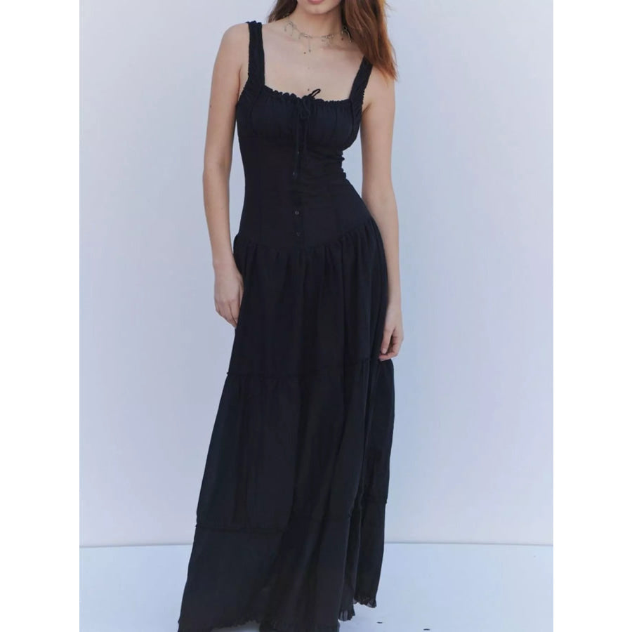 Ruffled Square Neck Tiered Maxi Dress Apparel and Accessories