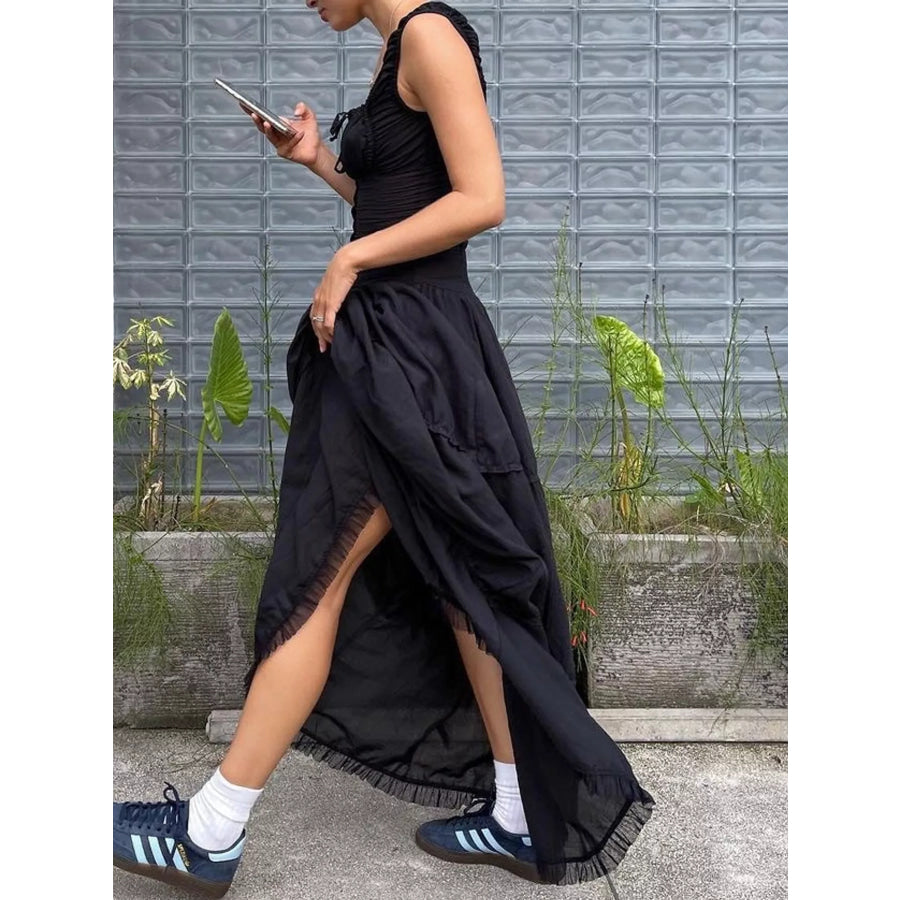Ruffled Square Neck Tiered Maxi Dress Apparel and Accessories