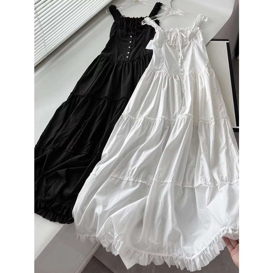 Ruffled Square Neck Tiered Maxi Dress Apparel and Accessories