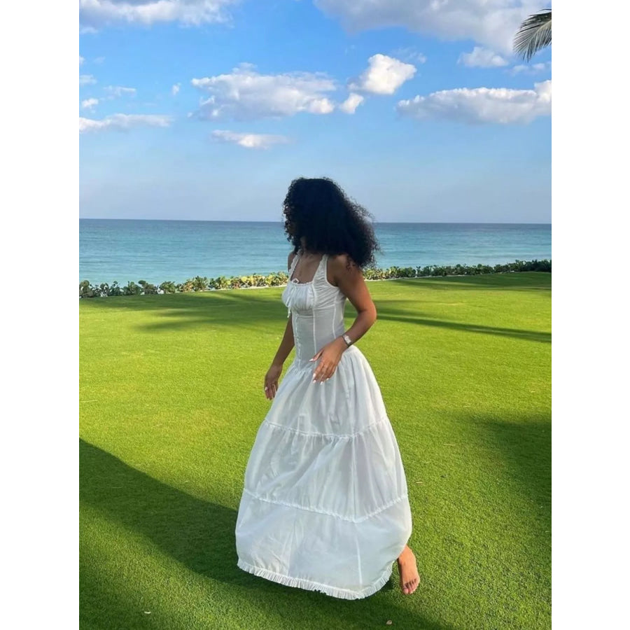 Ruffled Square Neck Tiered Maxi Dress Apparel and Accessories