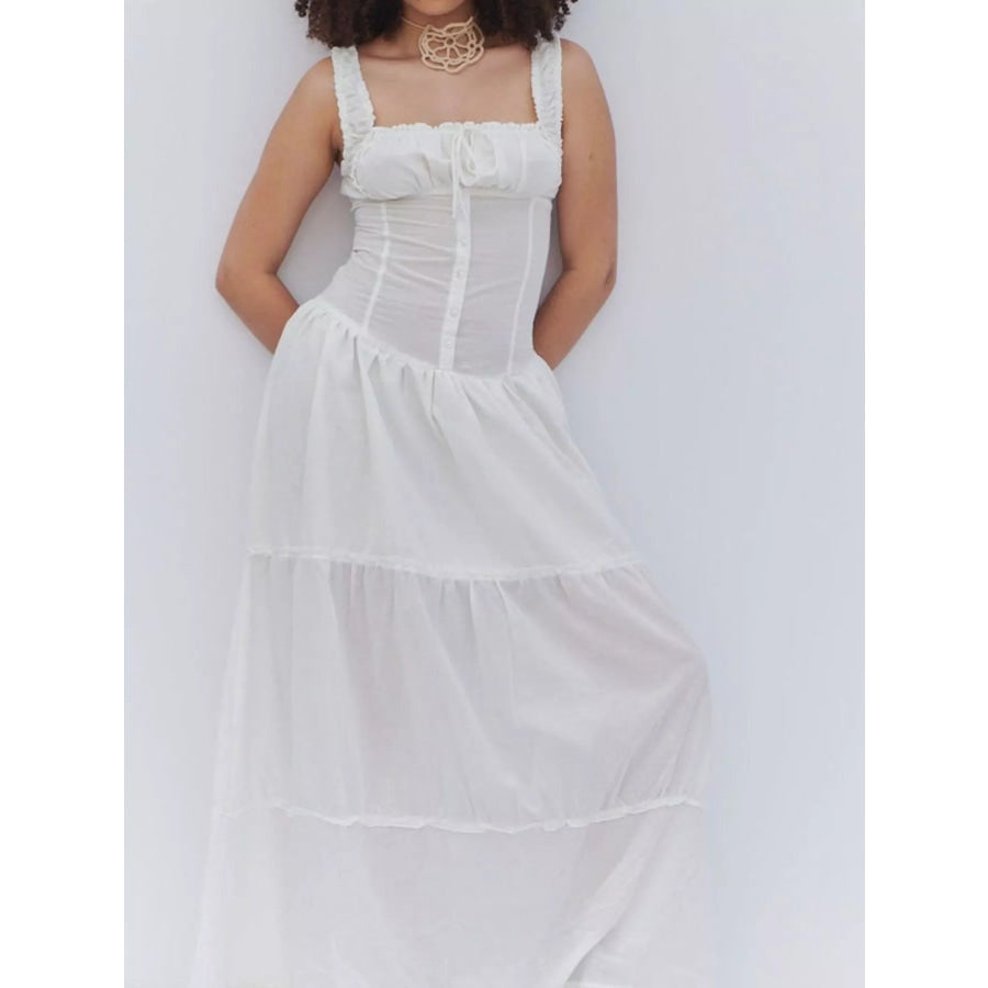 Ruffled Square Neck Tiered Maxi Dress Apparel and Accessories
