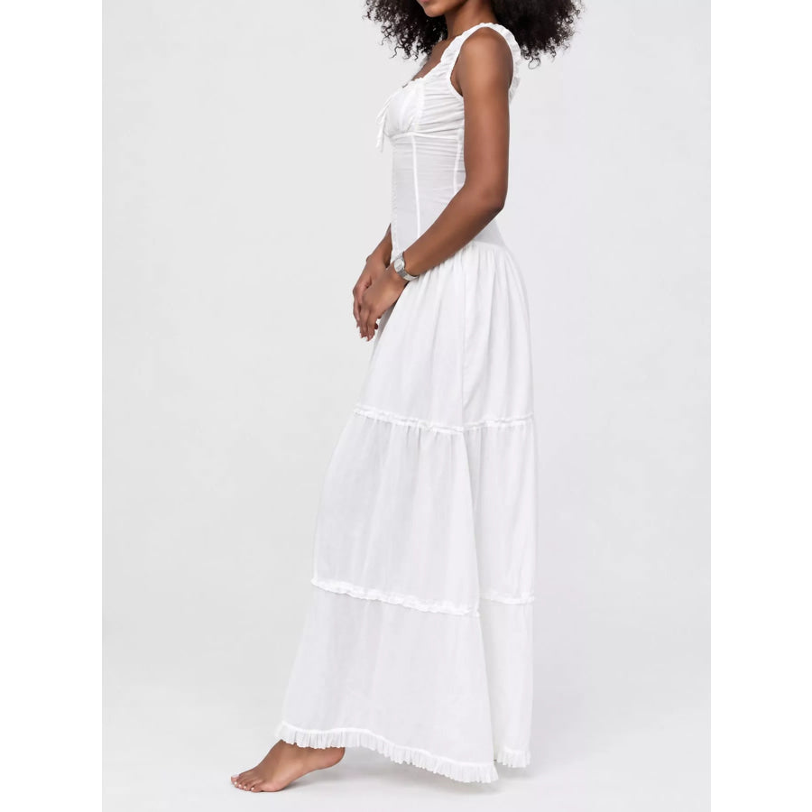 Ruffled Square Neck Tiered Maxi Dress Apparel and Accessories