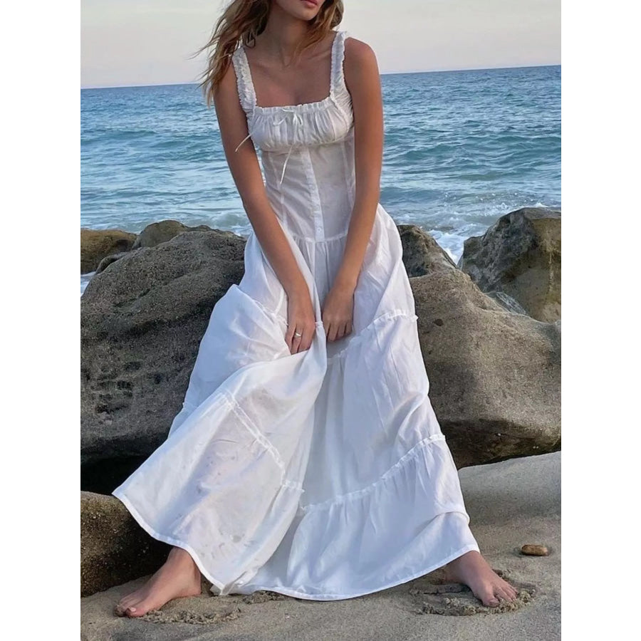 Ruffled Square Neck Tiered Maxi Dress Apparel and Accessories
