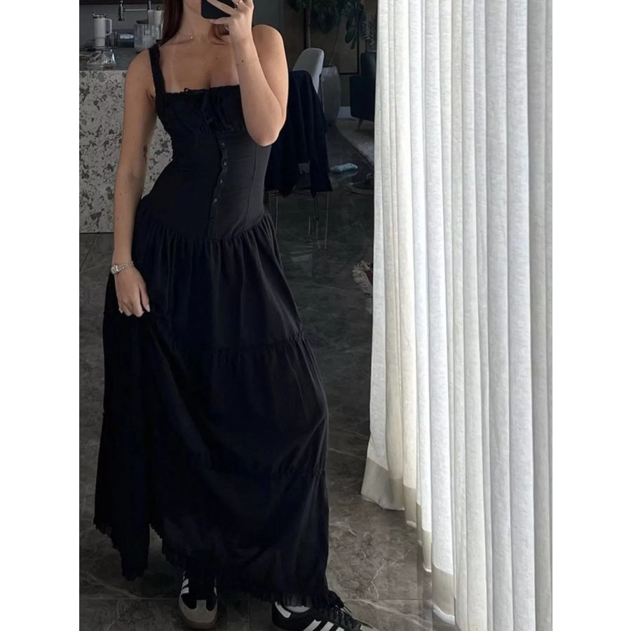 Ruffled Square Neck Tiered Maxi Dress Apparel and Accessories