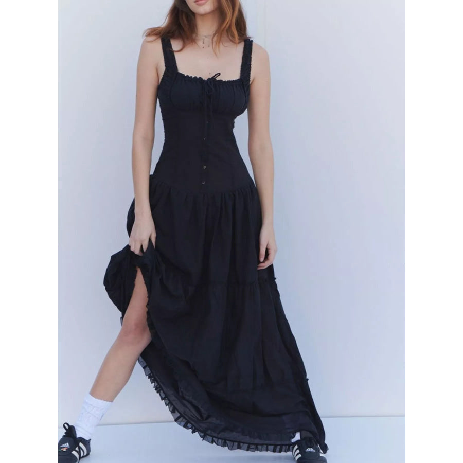 Ruffled Square Neck Tiered Maxi Dress Apparel and Accessories