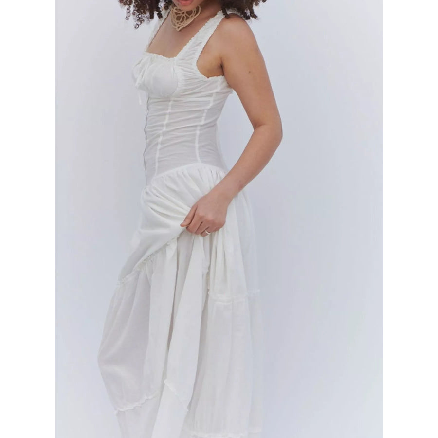 Ruffled Square Neck Tiered Maxi Dress Apparel and Accessories