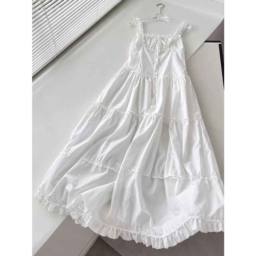 Ruffled Square Neck Tiered Maxi Dress White - Petite [Under 165] / S Apparel and Accessories