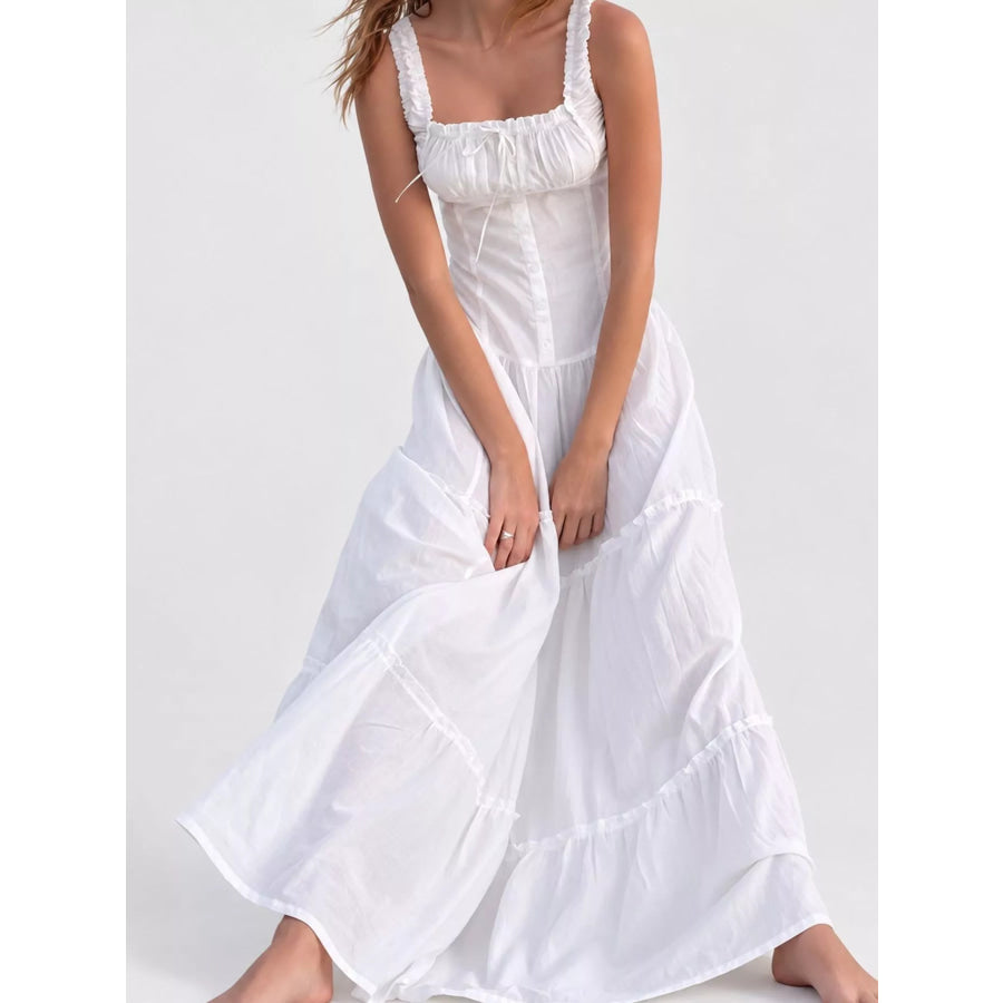 Ruffled Square Neck Tiered Maxi Dress White / S Apparel and Accessories