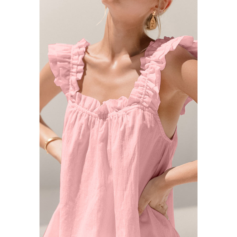 Ruffled Square Neck Top and Shorts Set Apparel Accessories